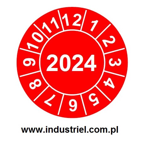 Naklejki przeglądów TYP-2, Ø 20mm, rok "2024", czerwone 35szt.