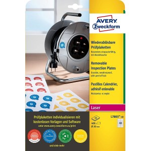 Usuwalne tabliczki inspekcyjne Ø20mm 480 szt. Avery Zweckform L7803-10