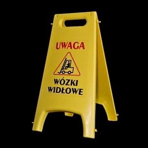Tablica potykacz stojak UWAGA! WÓZKI WIDŁOWE