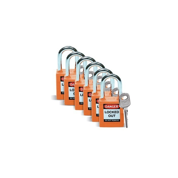 Kłódka bezpieczeństwa BRADY 051347, pomarańczowa, ze stalowym kabłąkiem 38mm