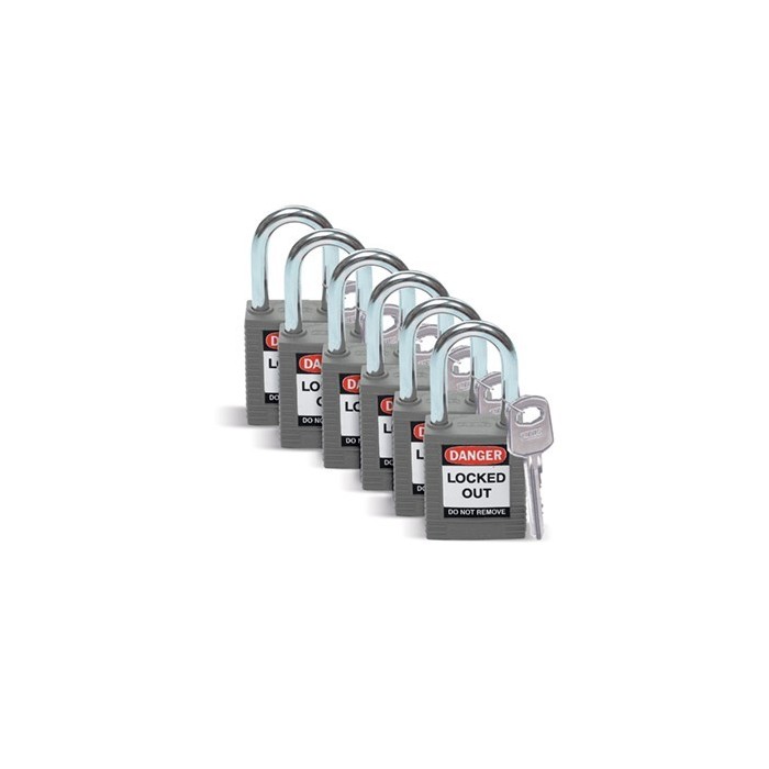 Kłódka bezpieczeństwa BRADY 814113, szara, ze stalowym kabłąkiem 38mm