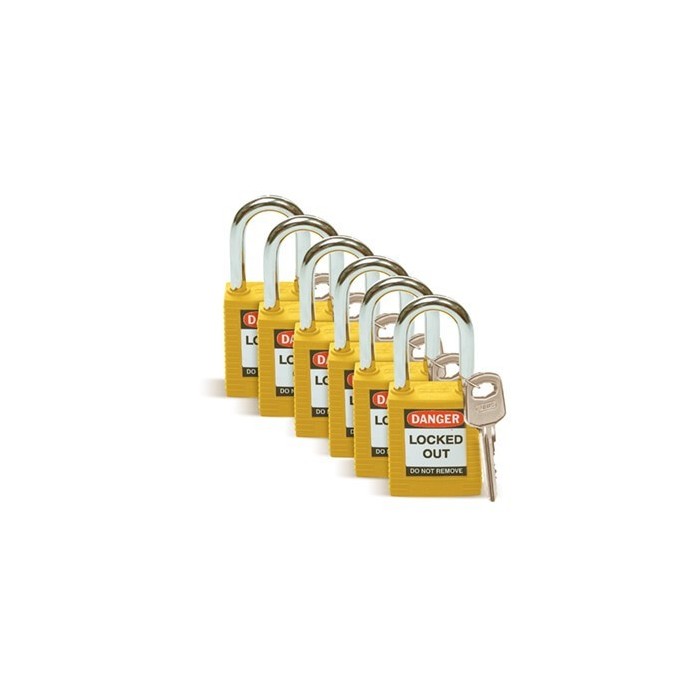 Kłódka bezpieczeństwa BRADY 051346, żółta, ze stalowym kabłąkiem 38mm