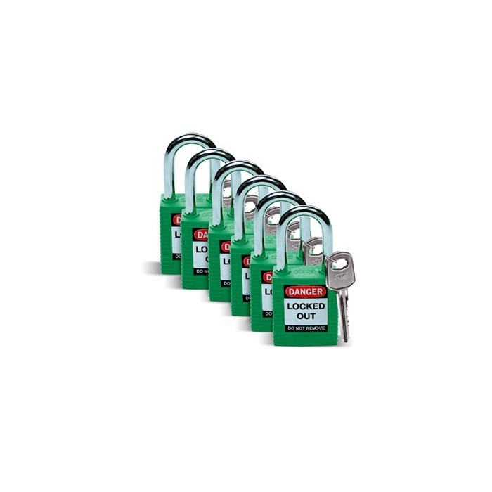 Kłódka bezpieczeństwa BRADY 051345, zielona, ze stalowym kabłąkiem 38mm