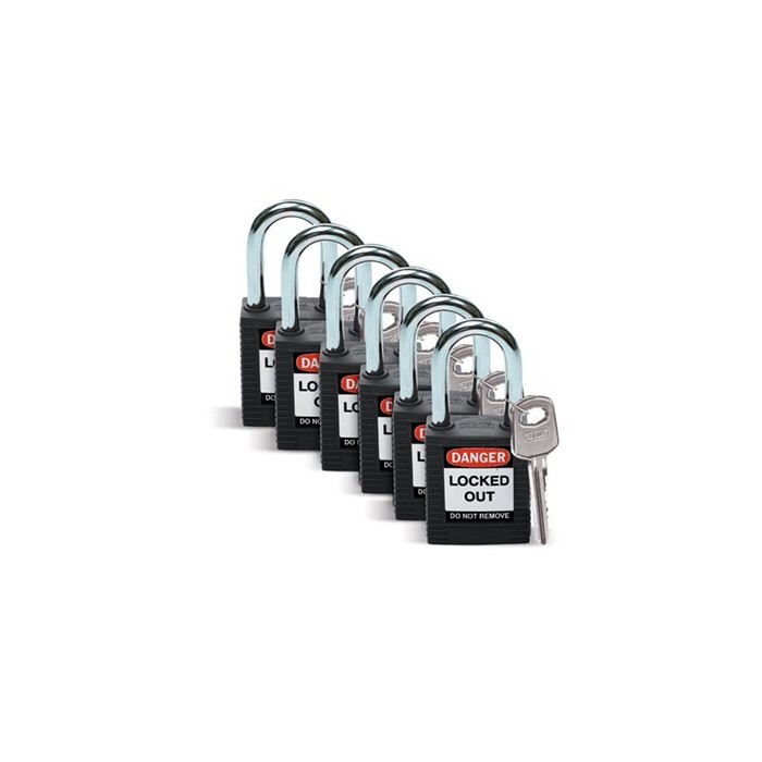 Kłódka bezpieczeństwa BRADY 051353, czarna, ze stalowym kabłąkiem 38mm