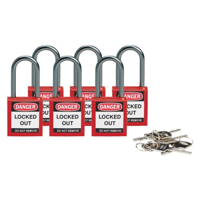 Kompaktowa kłódka lockout BRADY 814126, czerwona, z aluminiowym kabłąkiem 38mm