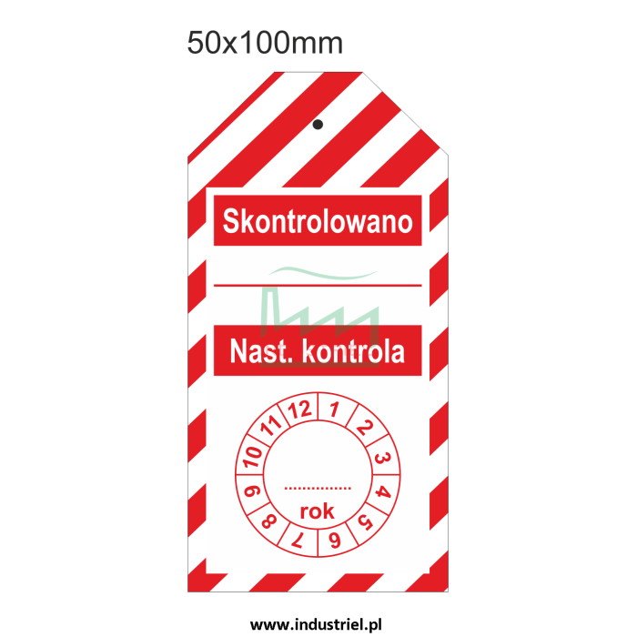 Zawieszka kontroli heavy-duty 50x100mm PL biało-czerwona "SKONTROLOWANO"