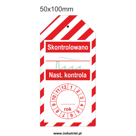 Zawieszka kontroli heavy-duty 50x100mm PL biało-czerwona "SKONTROLOWANO"