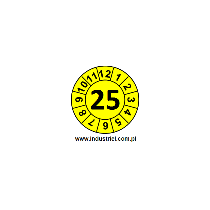 Naklejki przeglądów TYP-1, Ø15mm, rok "25", kolor do wyboru, arkusz 63szt.
