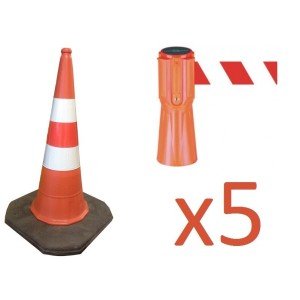 Zestaw wygrodzeniowy: 5 x pachołek 75cm + 5 x nakładka z taśmą 3,7m