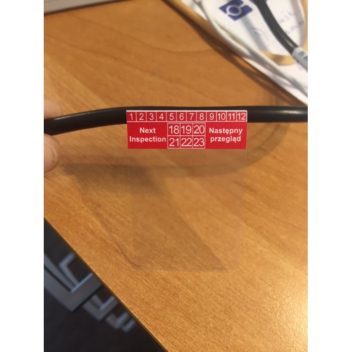 Etykiety samolaminujące na kable - do oznaczania daty następnego przeglądu, lata 20-25, małe: 35x34mm