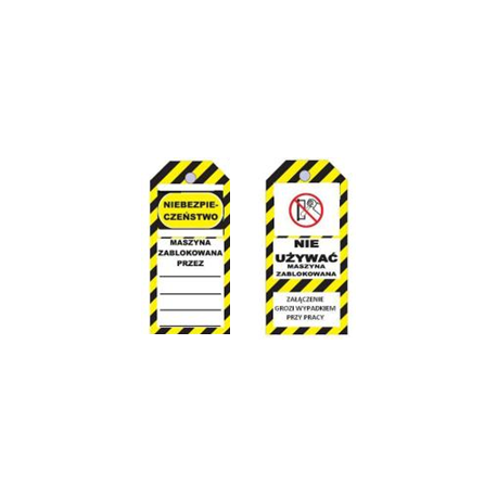 Przywieszka ostrzegawcza LOTO standardowa PL, biało-żółto-czarna, 75x160mm
