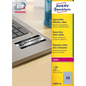 Etykiety znamionowe srebrne Avery Zweckform, A4, 100 ark./op., 45,7 x 21,2 mm, poliestrowe