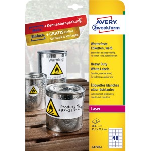 Etykiety Heavy Duty Avery Zweckform, A4, 8 ark./op., 45,7 x 21,2 mm, białe, poliestrowe