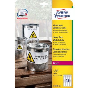 Etykiety Heavy Duty Avery Zweckform, A4, 20 ark./op., 45,7 x 21,2 mm, białe, poliestrowe