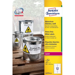 Etykiety Heavy Duty Avery Zweckform, A4, 20 ark./op., 99,1 x 42,3 mm, białe, poliestrowe