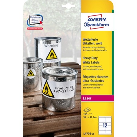Etykiety Heavy Duty Avery Zweckform, A4, 20 ark./op., 99,1 x 42,3 mm, białe, poliestrowe