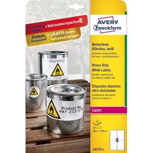 Etykiety Heavy Duty Avery Zweckform, A4, 8 ark./op., 99,1 x 139 mm, białe, poliestrowe