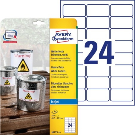 Etykiety Heavy Duty Avery Zweckform, A4, 10 ark./op., 63,5 x 33,9 mm, białe, poliestrowe