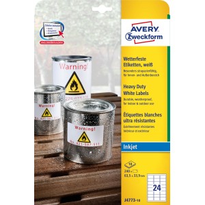 Etykiety Heavy Duty Avery Zweckform, A4, 10 ark./op., 63,5 x 33,9 mm, białe, poliestrowe