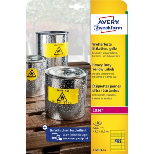 Etykiety Heavy Duty Avery Zweckform, A4, 20 ark./op., 45,7 x 21,2 mm, żółte, poliestrowe
