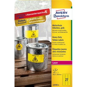 Etykiety Heavy Duty Avery Zweckform, A4, 8 ark./op., 63,5 x 29,6 mm, żółte, poliestrowe