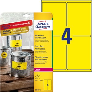Etykiety Heavy Duty Avery Zweckform, A4, 8 ark./op., 99,1 x 139 mm, żółte, poliestrowe