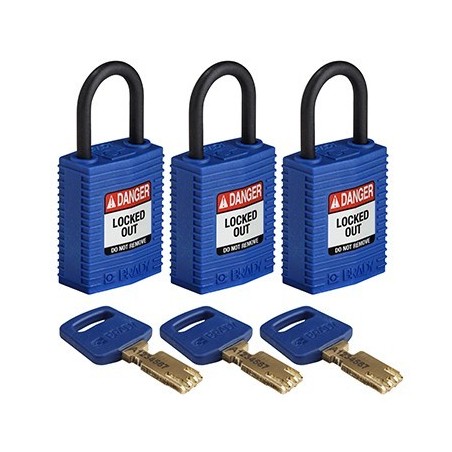 Kłódka BRADY, SafeKey, czerwona, ze stalowym kabłąkiem 38mm, różne klucze