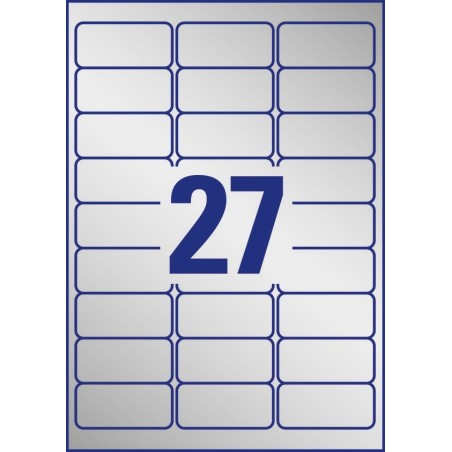 Etykiety znamionowe srebrne Avery Zweckform, A4, 8 ark./op., 63,5 x 29,6 mm, poliestrowe