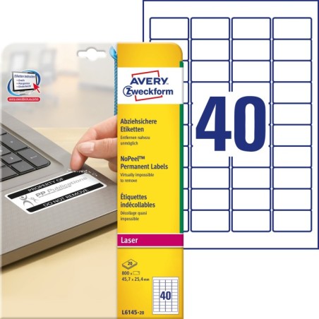 Etykiety NoPeel™ Avery Zweckform, A4, 20 ark./op., 45,7 x 25,4 mm, białe