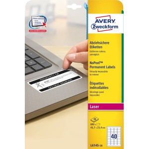 Etykiety NoPeel™ Avery Zweckform, A4, 20 ark./op., 45,7 x 25,4 mm, białe