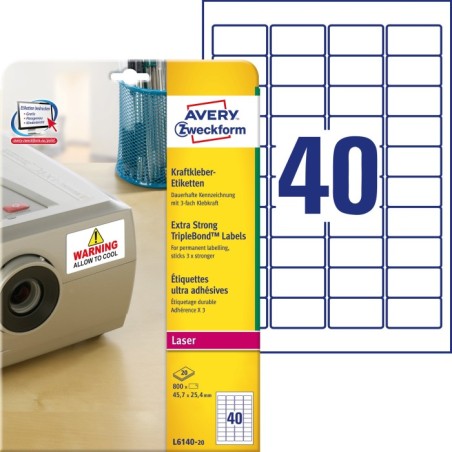 Etykiety TripleBond™ Avery Zweckform, A4, 20 ark./op., 45,7 x 25,4 mm, białe
