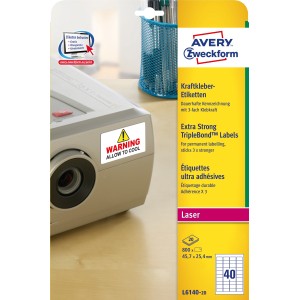 Etykiety TripleBond™ Avery Zweckform, A4, 20 ark./op., 45,7 x 25,4 mm, białe
