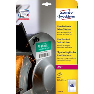 Etykiety polietylenowe ultra resistant Avery Zweckform, A4, 10 ark./op., 45,7 x 21,2mm, białe