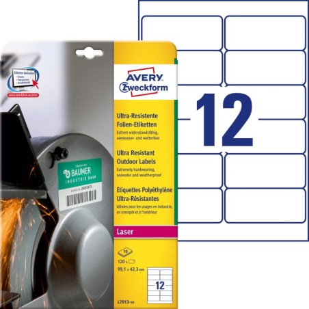 Etykiety polietylenowe ultra resistant Avery Zweckform, A4, 10 ark./op., 99,1 x 42,3mm, białe