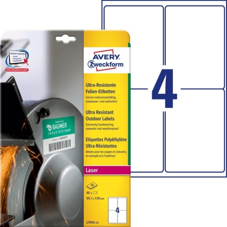 Etykiety polietylenowe ultra resistant Avery Zweckform, A4, 10 ark./op., 99,1 x 139 mm, białe