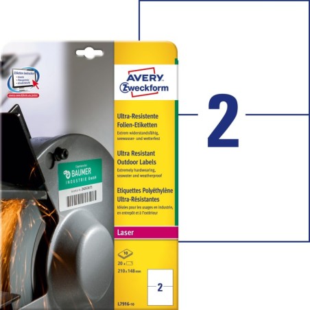 Etykiety polietylenowe ultra resistant Avery Zweckform, A4, 10 ark./op., 210 x 148 mm, białe