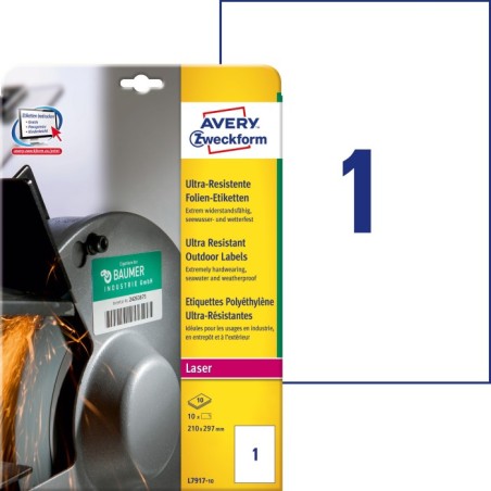 Etykiety polietylenowe ultra resistant Avery Zweckform, A4, 10 ark./op., 210 x 297 mm, białe