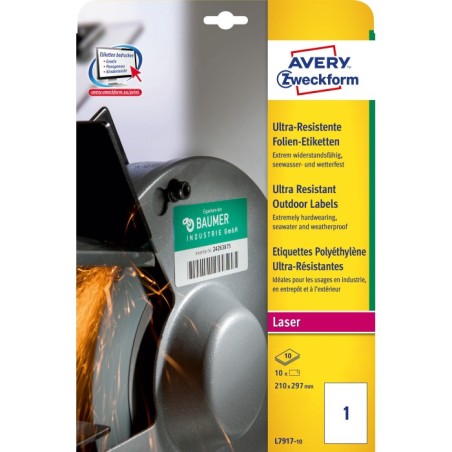 Etykiety polietylenowe ultra resistant Avery Zweckform, A4, 10 ark./op., 210 x 297 mm, białe
