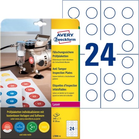 Avery L7806-10 Etykiety inspekcyjne - plomby Ø30mm 240 szt.