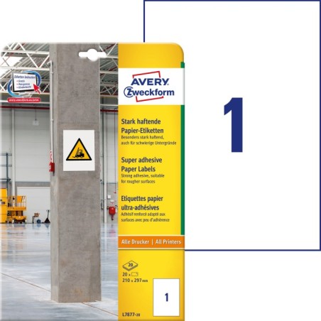 Etykiety papierowe do trudnych powierzchni  Avery Zweckform, A4, 20 ark./op., 210 x 297 mm, białe
