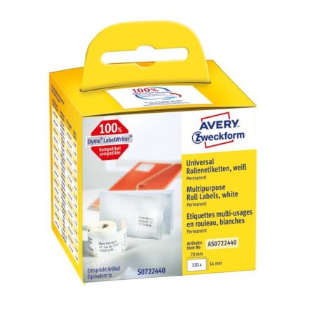 Etykiety uniwersalne Avery Zweckform w rolce do drukarek termicznych, 320etyk./1rolka, 54 x 70 mm, trwałe, białe