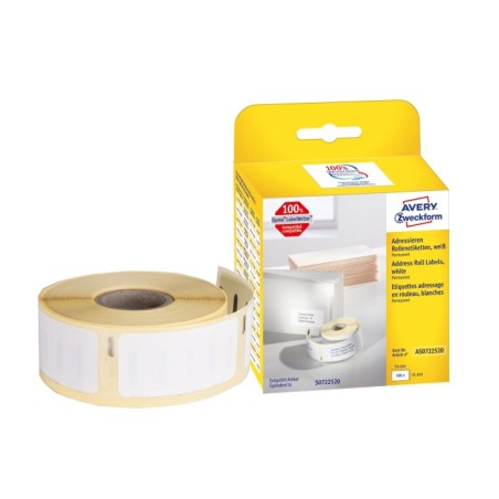 Etykiety adresowe Avery Zweckform w rolce do drukarek termicznych, 500etyk./1rolka, 25 x 54 mm, trwałe, białe