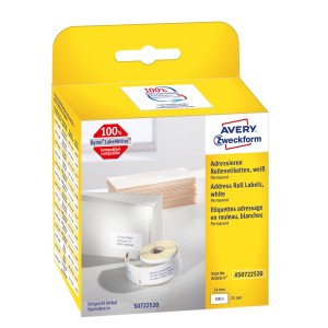 Etykiety adresowe Avery Zweckform w rolce do drukarek termicznych, 500etyk./1rolka, 25 x 54 mm, trwałe, białe