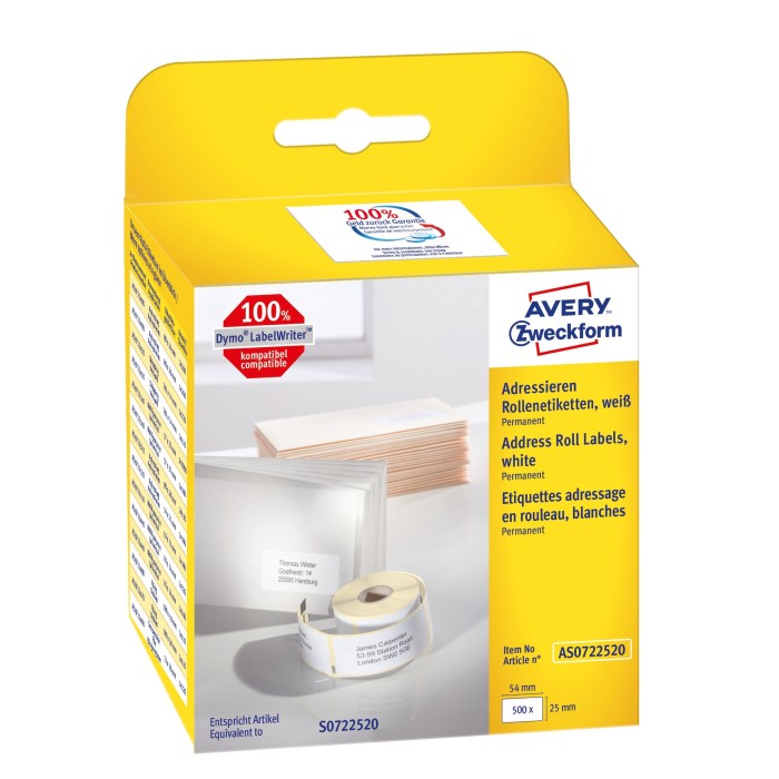 Etykiety adresowe Avery Zweckform w rolce do drukarek termicznych, 500etyk./1rolka, 25 x 54 mm, trwałe, białe
