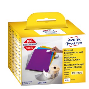 Usuwalne etykiety uniwersalne Avery Zweckform w rolce do drukarek termicznych, 1000etyk./1rolka, 32 x 57 mm, białe