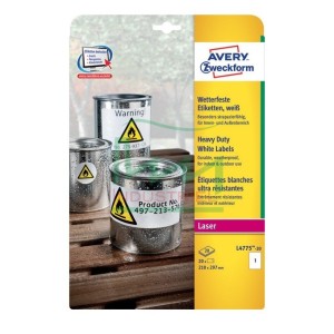Etykiety poliestrowe Laser Avery Zweckform L4775-20 białe 210x297mm 20 etykiet