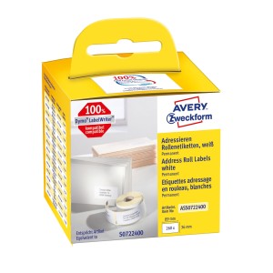 Etykiety adresowe Avery Zweckform w rolce do drukarek termicznych, 260etyk./1rolka, 36 x 89 mm, trwałe, białe