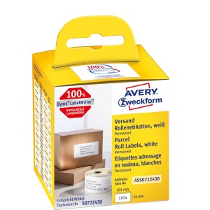 Etykiety wysyłkowe Avery Zweckform w rolce do drukarek termicznych, 110etyk./1rolka, 54 x 101 mm, trwałe, białe