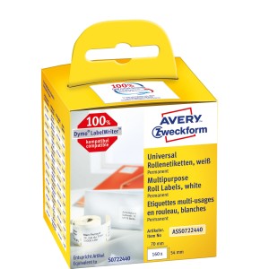 Etykiety uniwersalne Avery Zweckform w rolce do drukarek termicznych, 160etyk./1rolka, 54 x 70 mm, trwałe, białe