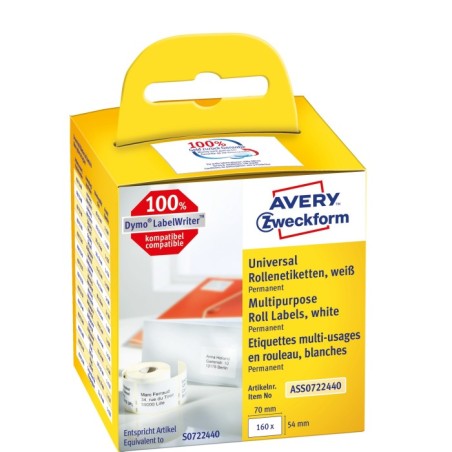 Etykiety uniwersalne Avery Zweckform w rolce do drukarek termicznych, 160etyk./1rolka, 54 x 70 mm, trwałe, białe